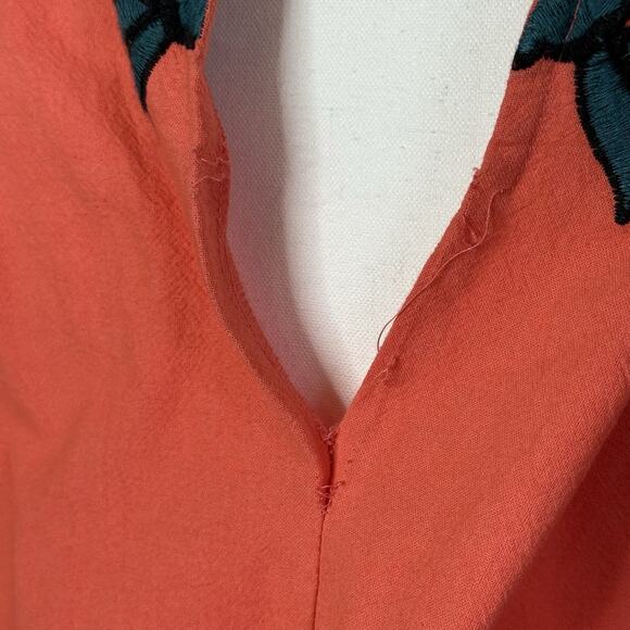 Free People Sophia Embroidered Romper Coral Orange Boho Floral Scalloped Large - Picture 7 of 15